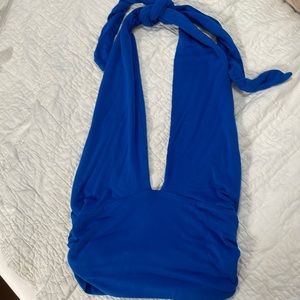 PACSUN BLUE CROPPED HALTER TOP